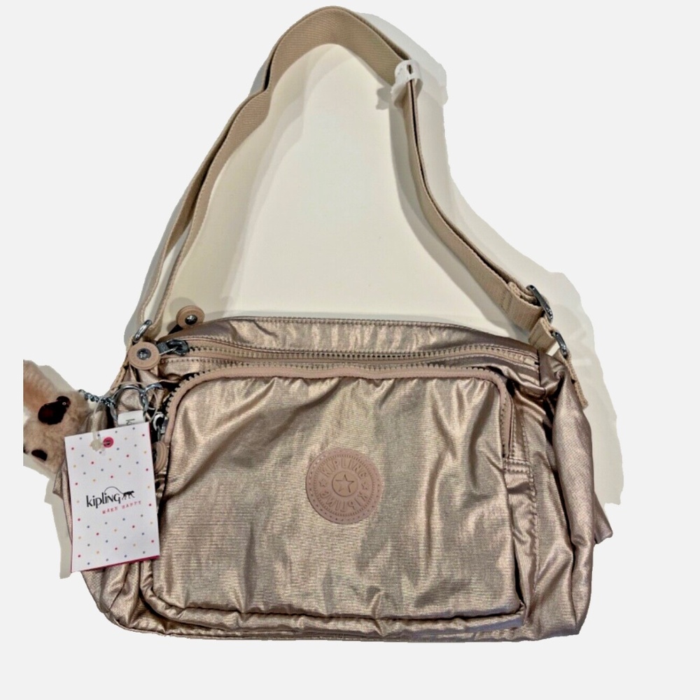 Kipling Sparkly Gold Adjustable Shoulder Crossbody Handbag Purse New with Tags